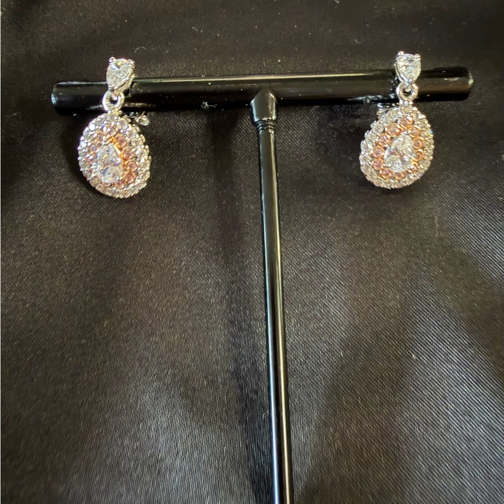 Elegant Silver with white and pink topaz Drop Earrings